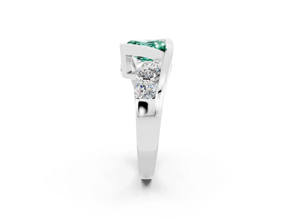Platinum Bezel Set Princess Cut Green Sapphire Bypass Ring with Round  Accents