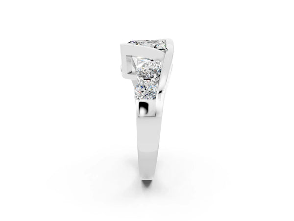 White gold Bezel Set Princess Cut Moissanite Bypass Ring with Round  Accents