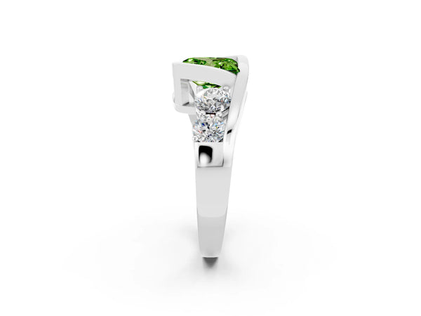 White gold Bezel Set Princess Cut Peridot Bypass Ring with Round  Accents