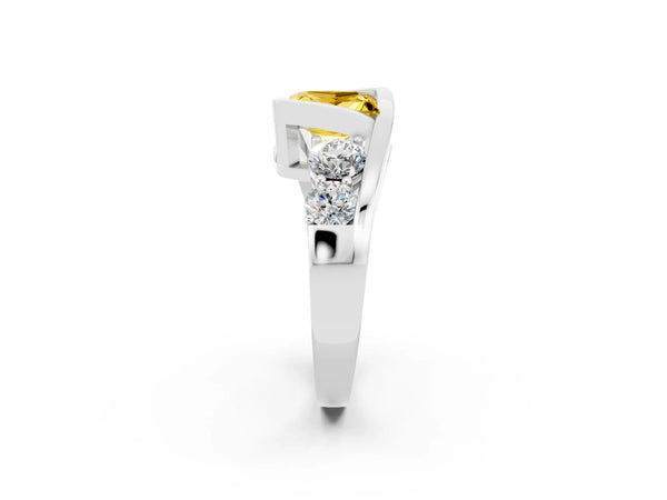 Platinum Bezel Set Princess Cut Yellow Sapphire Bypass Ring with Round  Accents