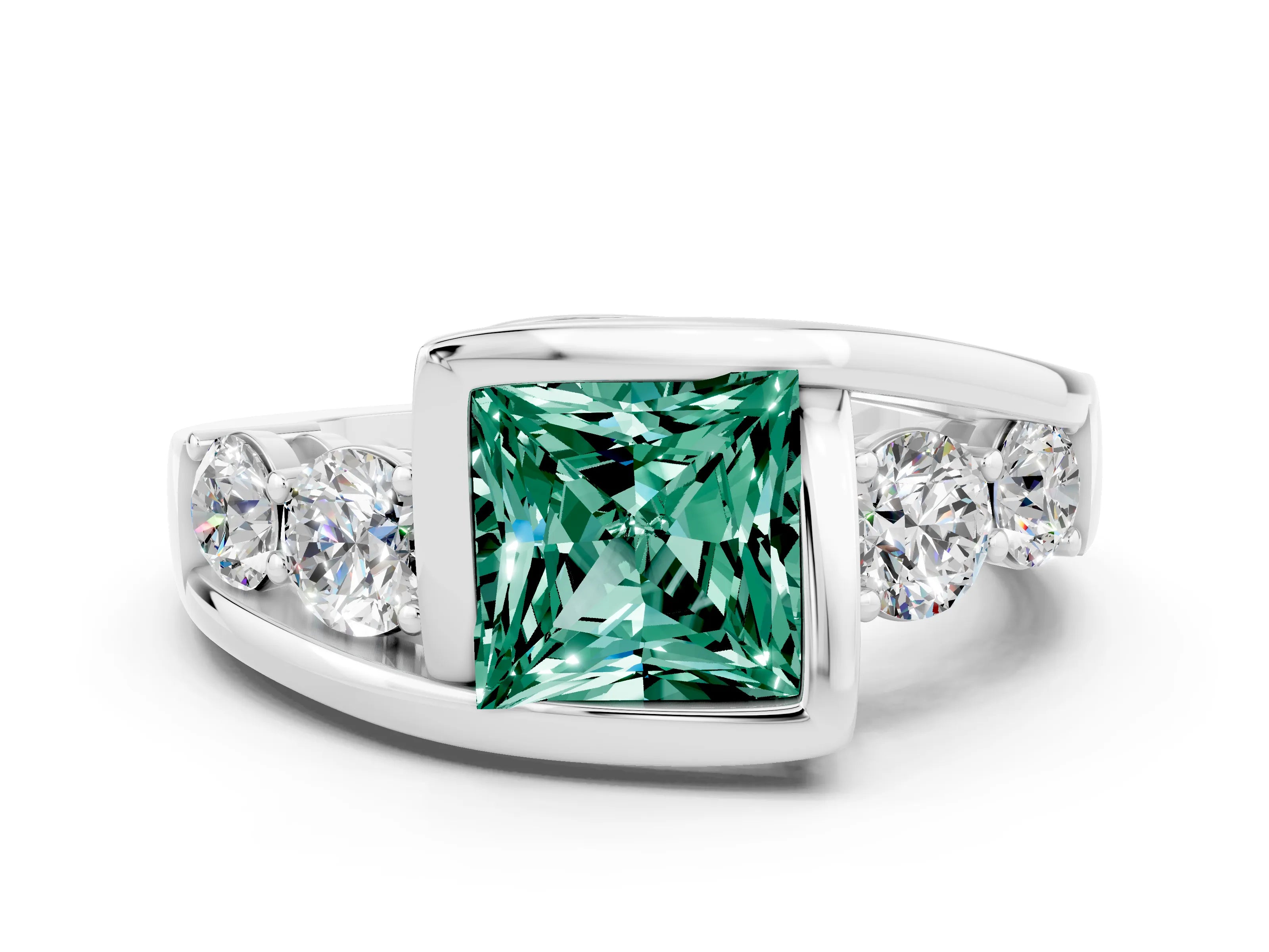 White gold Bezel Set Princess Cut Diamond Split Shank Ring