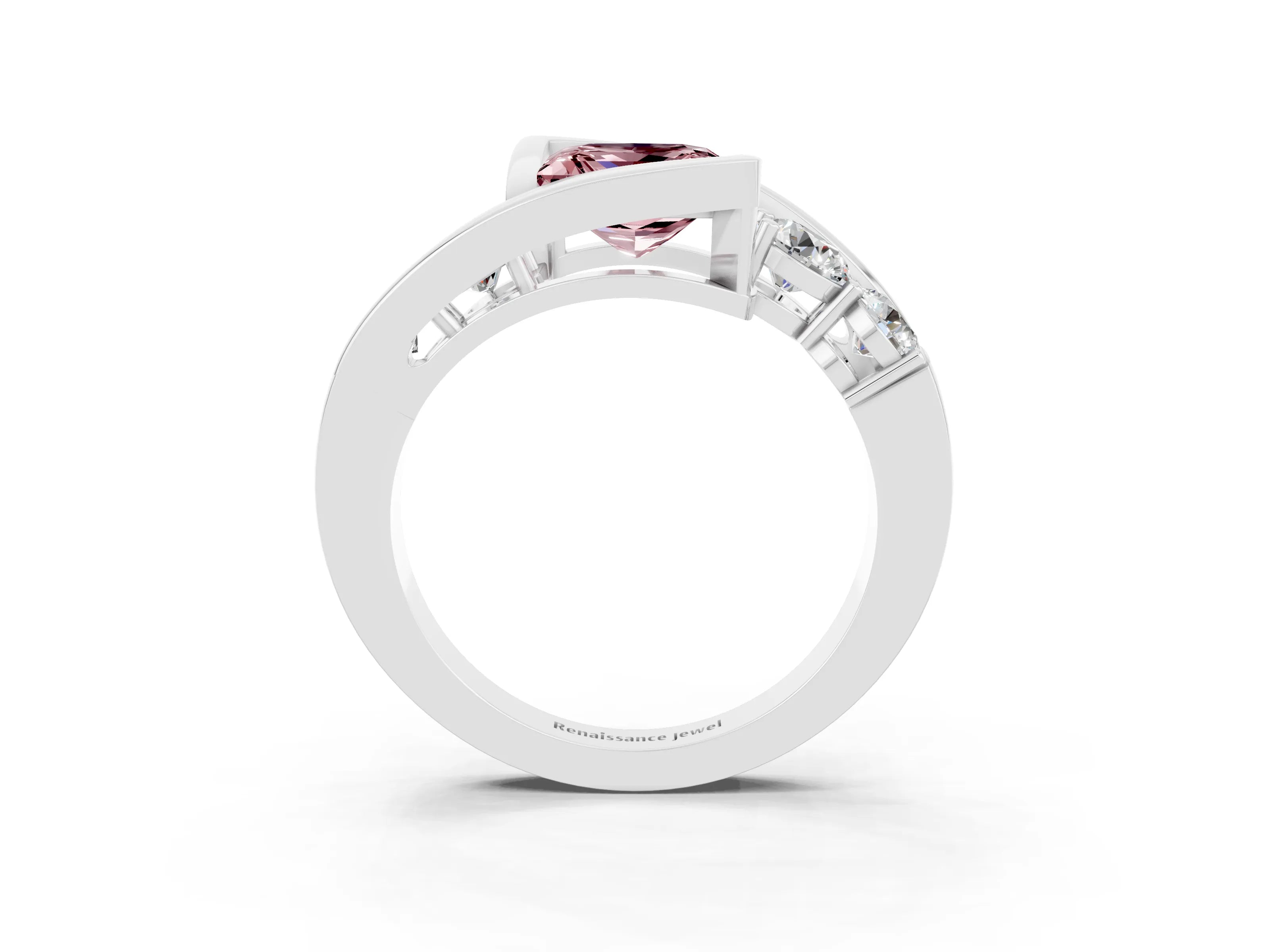 White gold Bezel Set Princess Cut Diamond Split Shank Ring_3