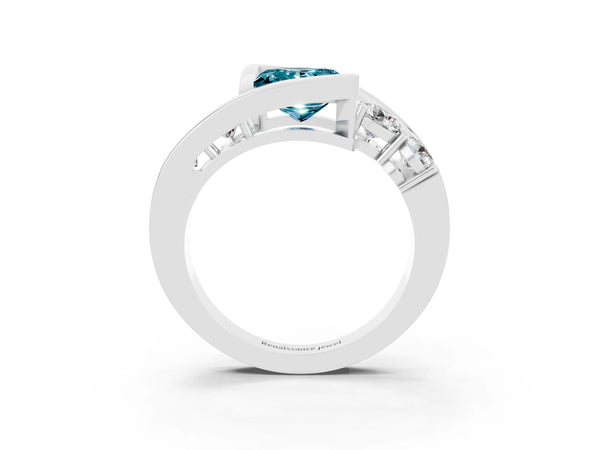 Silver Bezel Set Princess Cut Diamond Split Shank Ring