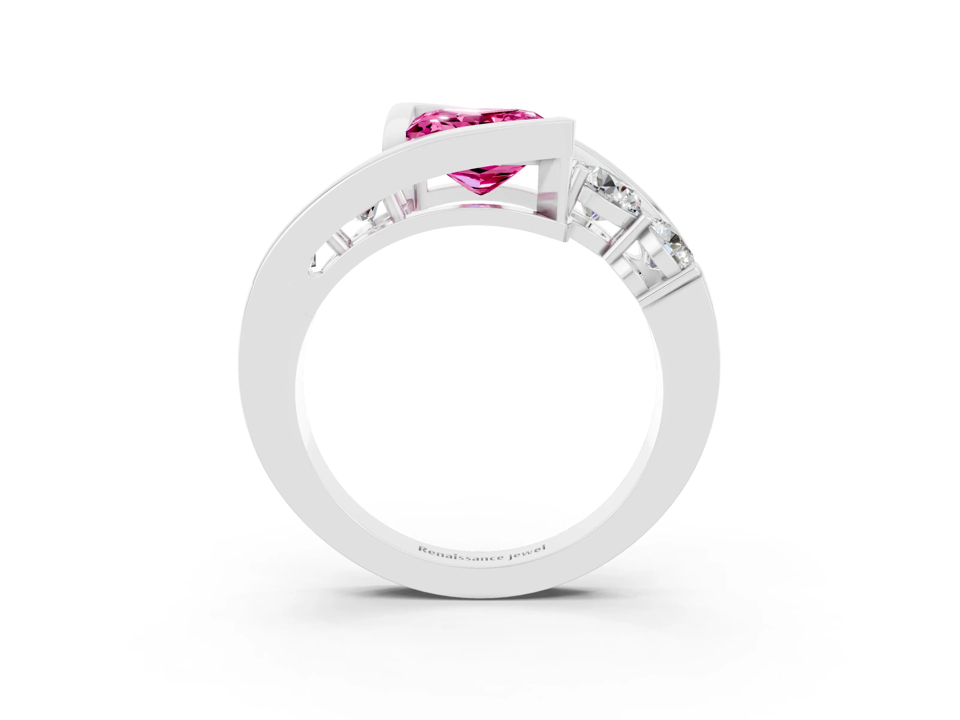 White gold Bezel Set Princess Cut Diamond Split Shank Ring_3