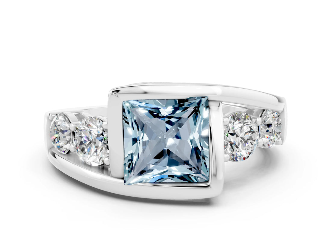 White gold Bezel Set Princess Cut Diamond Split Shank Ring