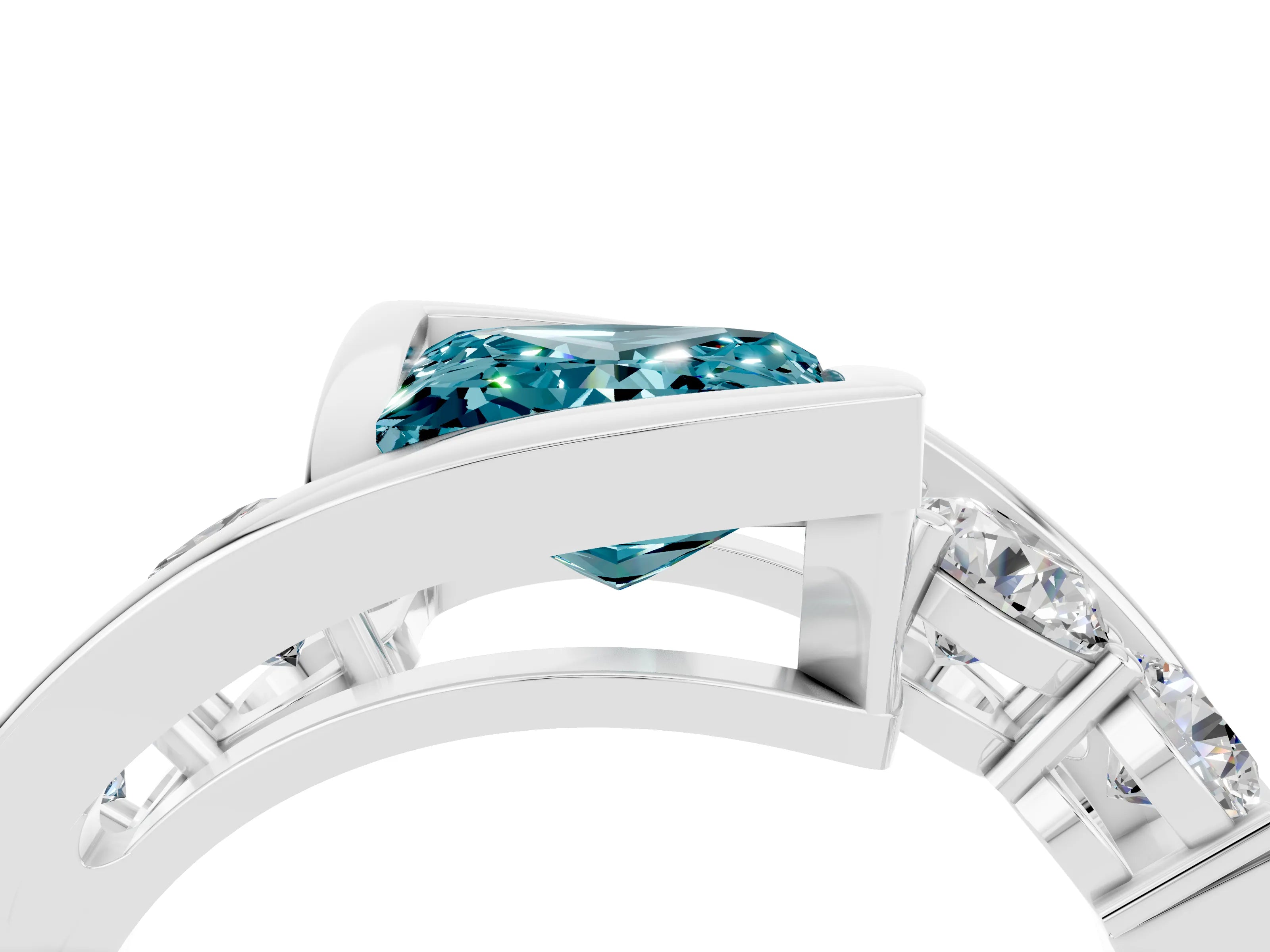 White gold Bezel Set Princess Cut Diamond Split Shank Ring_4