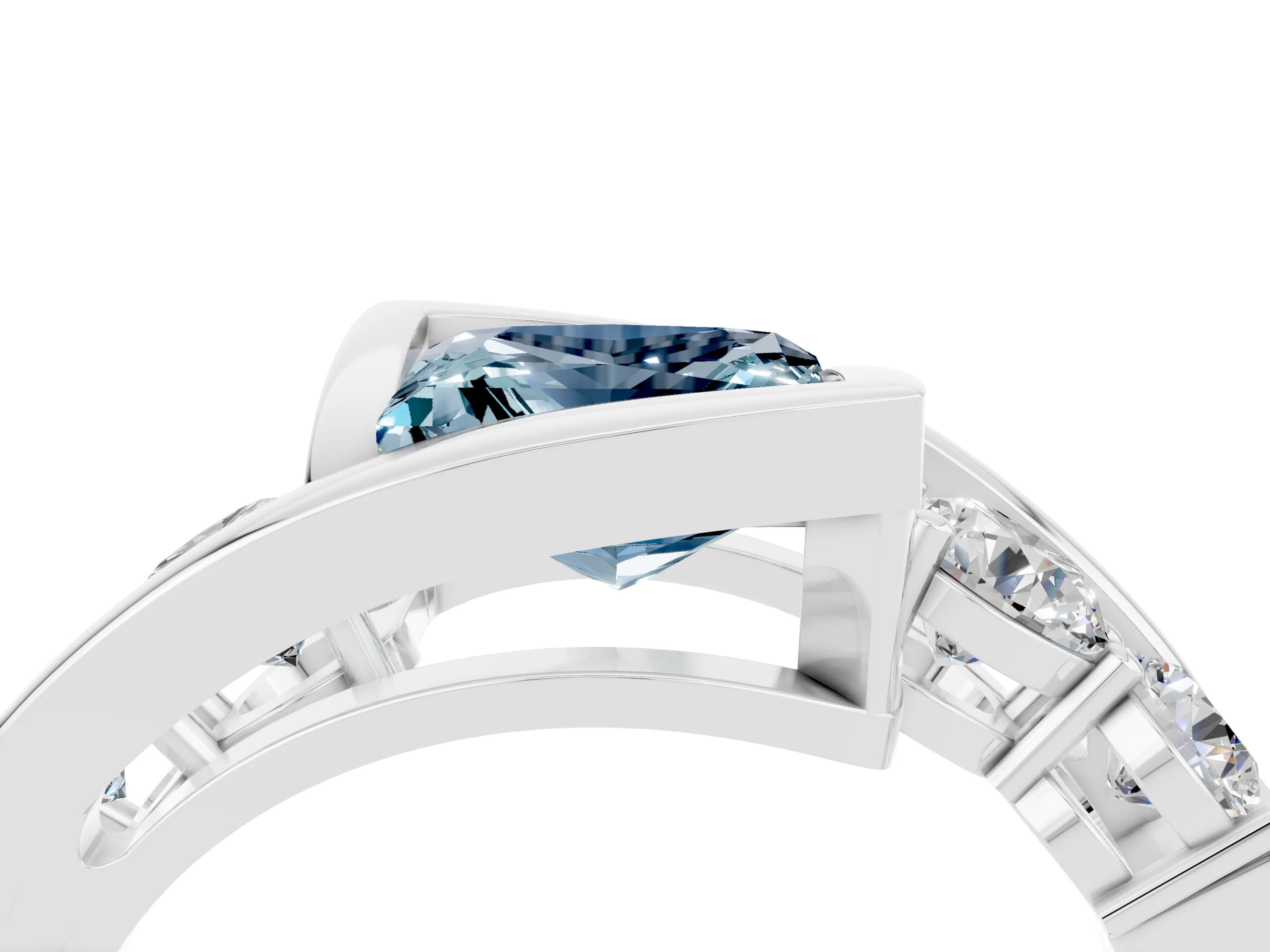 White gold Bezel Set Princess Cut Diamond Split Shank Ring_4