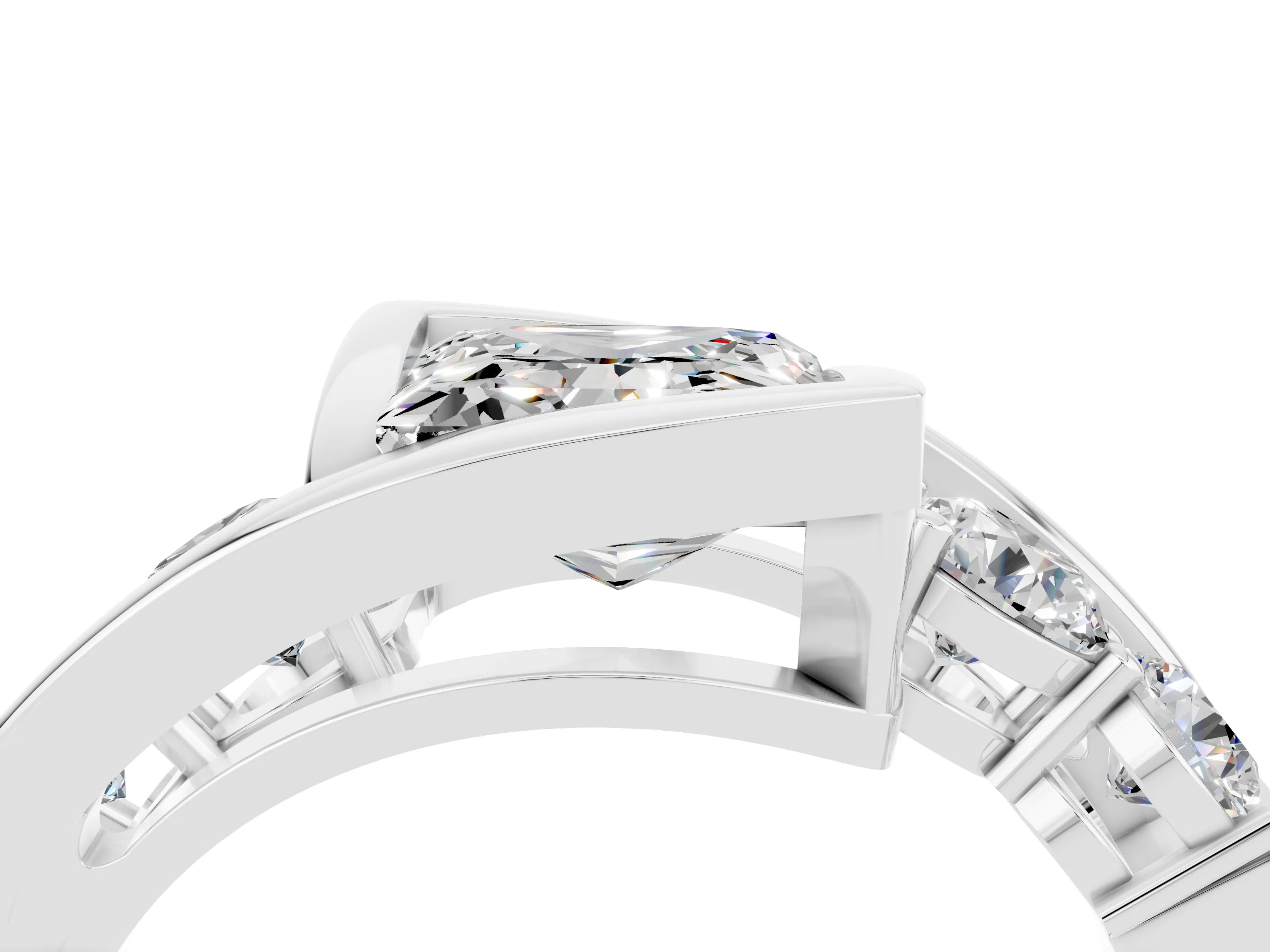 White gold Bezel Set Princess Cut Diamond Split Shank Ring_4