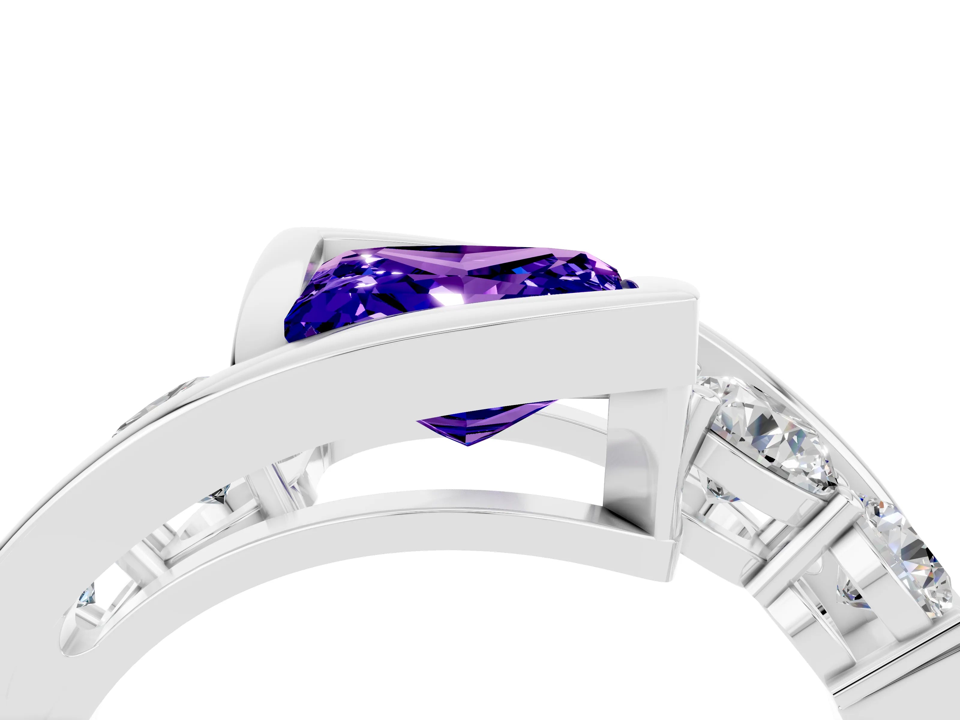 White gold Bezel Set Princess Cut Diamond Split Shank Ring_4