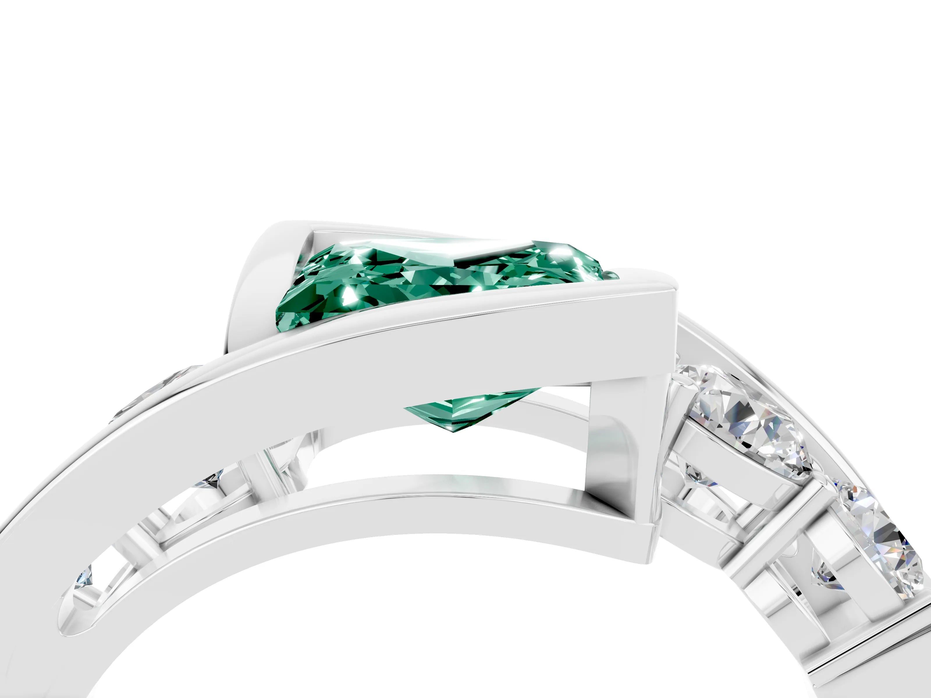 White gold Bezel Set Princess Cut Diamond Split Shank Ring_4