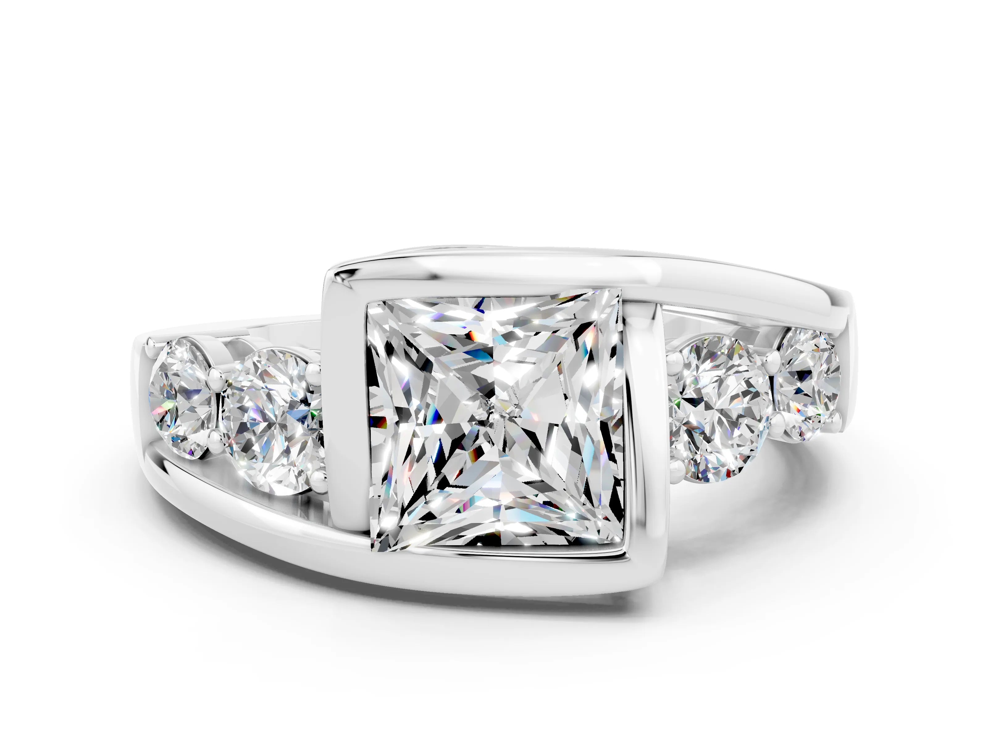 White gold Bezel Set Princess Cut Diamond Split Shank Ring