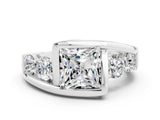 White gold Bezel Set Princess Cut Diamond Split Shank Ring