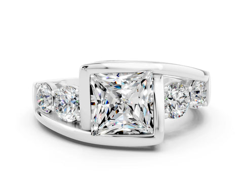 White gold Bezel Set Princess Cut Diamond Split Shank Ring