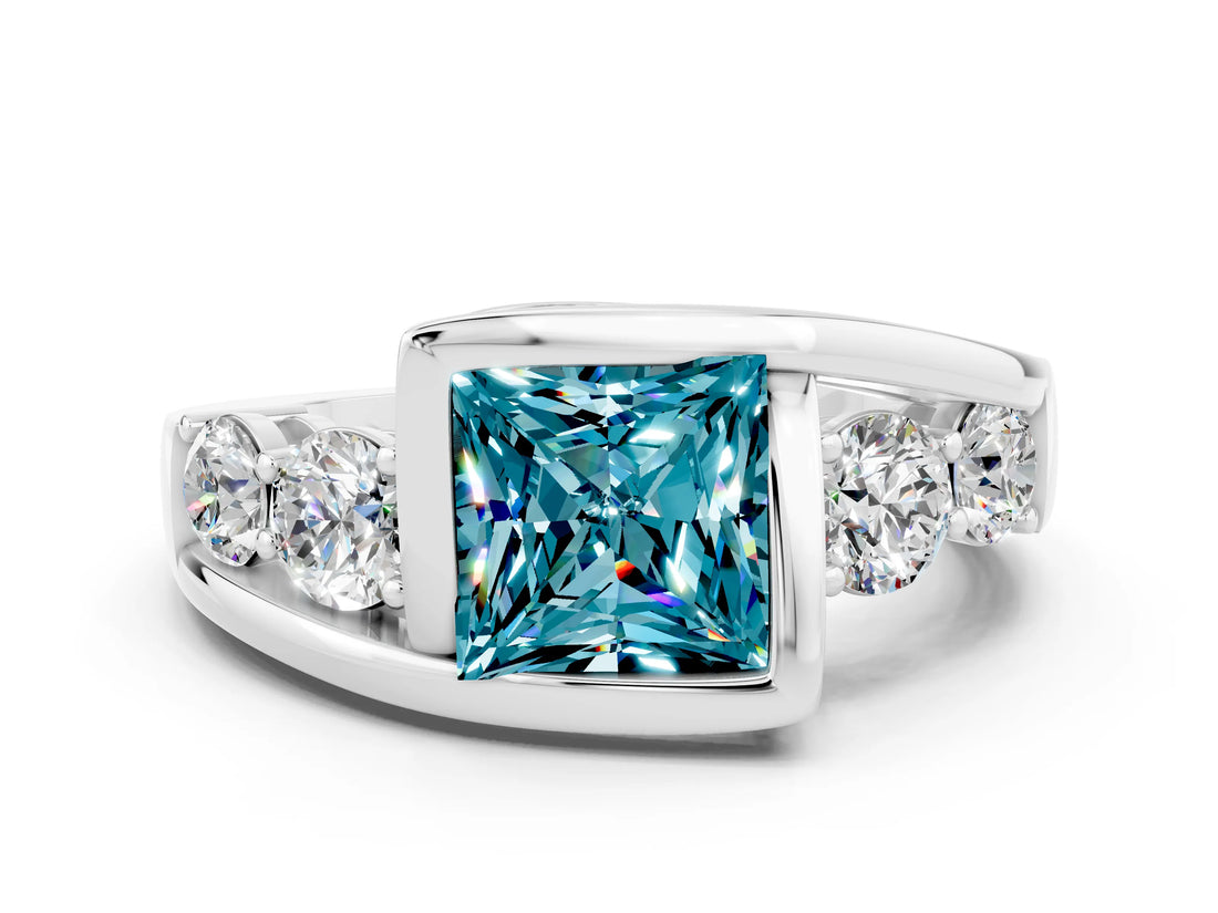White gold Bezel Set Princess Cut Diamond Split Shank Ring