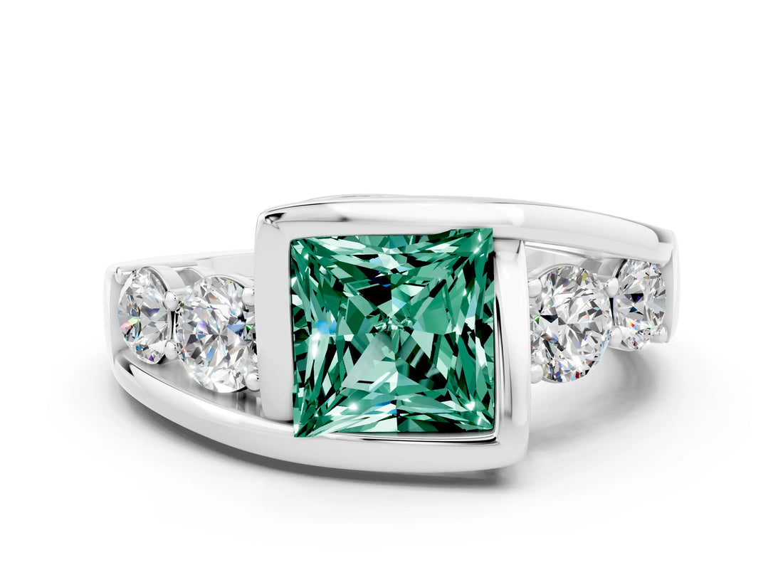 White gold Bezel Set Princess Cut Diamond Split Shank Ring