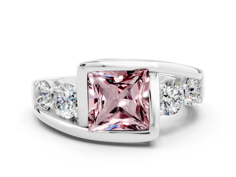 White gold Bezel Set Princess Cut Diamond Split Shank Ring