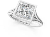 White gold Bezel Set Princess Cut Solitaire Ring with Tapered Band 1