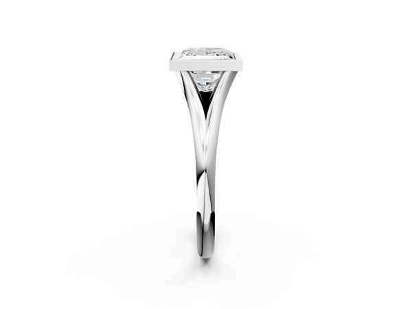 White gold Bezel Set Princess Cut Solitaire Ring with Tapered Band