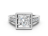 White gold Bezel Set Princess Diamond Milgrain Pave Engagement Ring_43