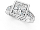 White gold Bezel Set Princess Diamond Milgrain Pave Engagement Ring_45
