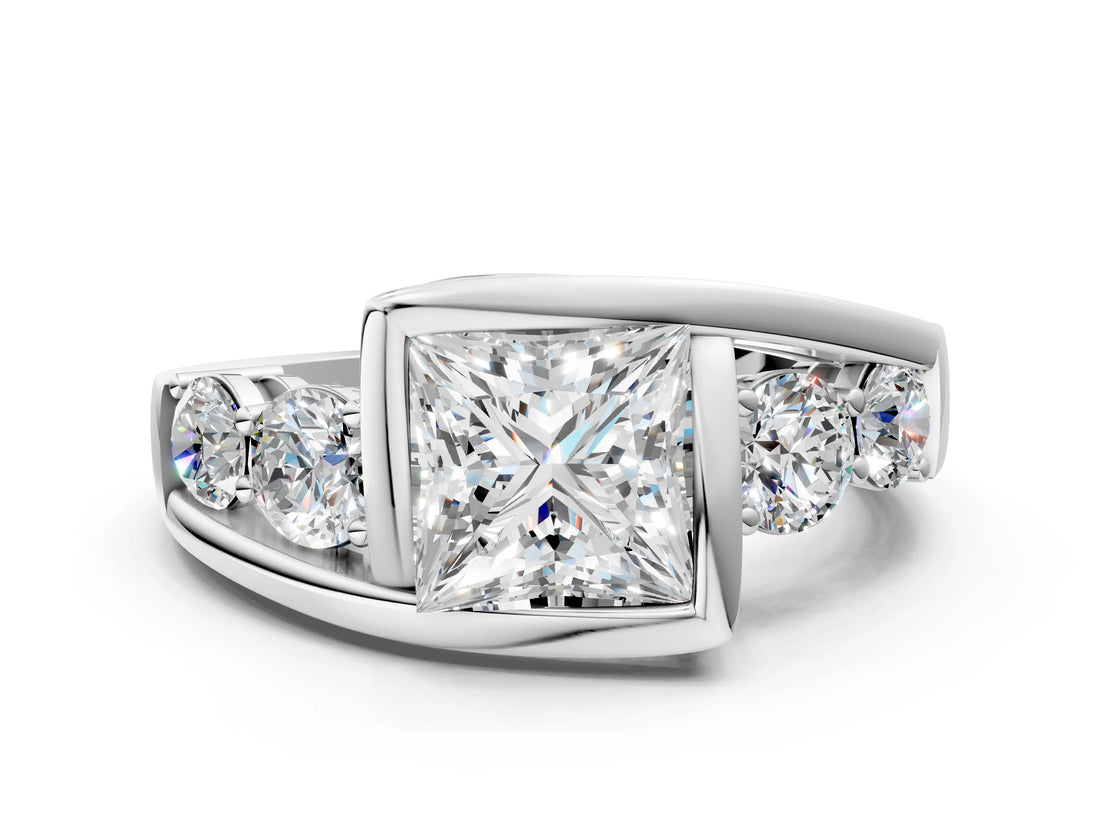 White gold Bezel Set Princess Diamond Split Shank Ring_3