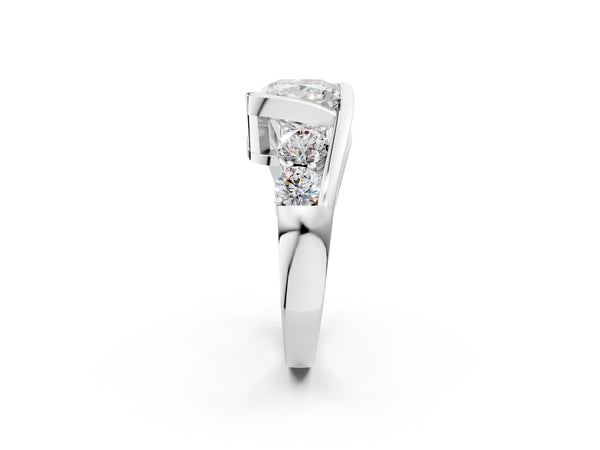 White Gold Princess Cut Bezel Bypass Engagement Ring Setting with Round Side Accents