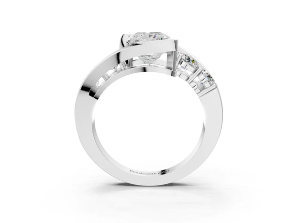 White Gold Princess Cut Bezel Bypass Engagement Ring Setting with Round Side Accents