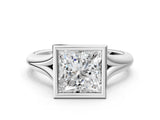 White gold Bezel Set Princess Solitaire Diamond Ring with Smooth Band 1