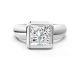 White gold Bezel Set Princess Solitaire Ring with Wide Band 1