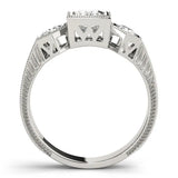 White gold Bezel-Set Princess and Round Cut Milgrain Band Ring 2