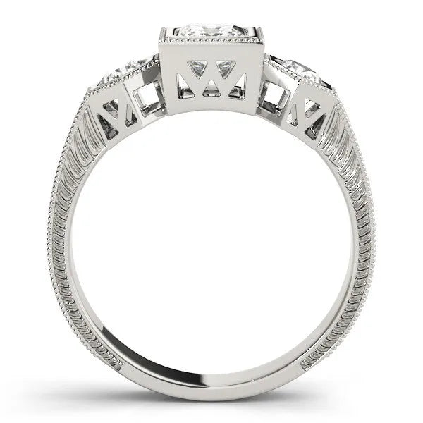 White gold Bezel-Set Princess and Round Cut Milgrain Band Ring