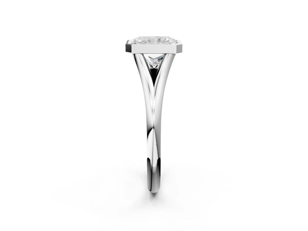 White gold Bezel Set Radiant Cut Solitaire Ring with Tapered Band