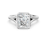 White gold Bezel Set Radiant Cut Solitaire Ring with Tapered Band