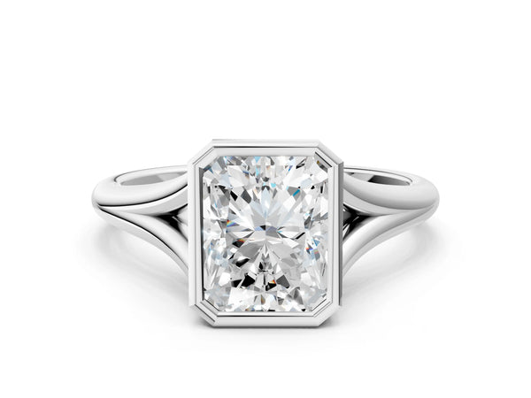 White gold Bezel Set Radiant Cut Solitaire Ring with Tapered Band
