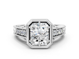 White gold Bezel Set Radiant Diamond Milgrain Pave Engagement Ring_43