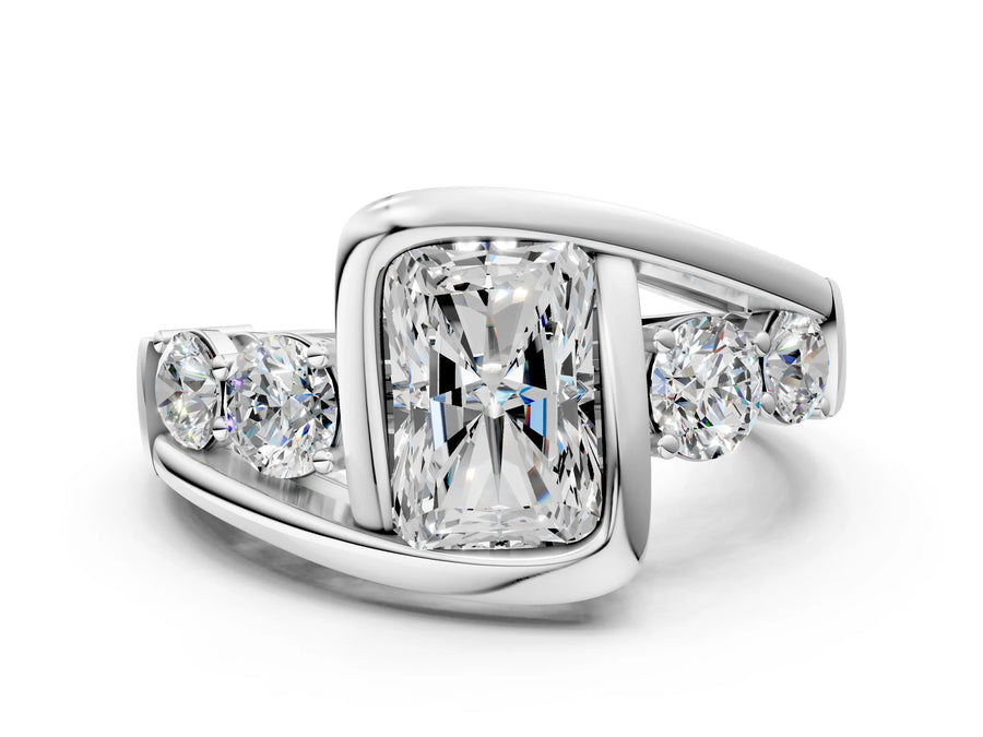 White gold Bezel Set Radiant Diamond Split Shank Ring