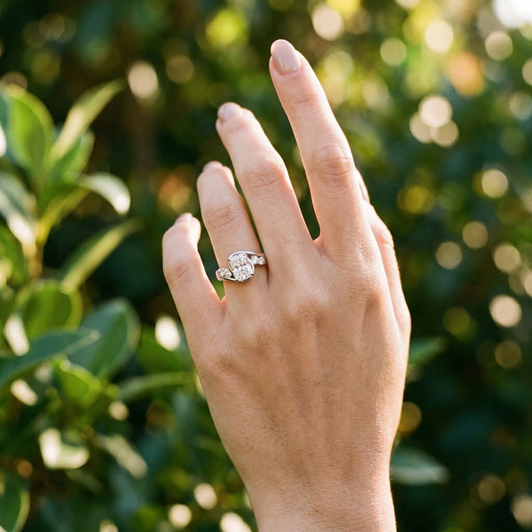 White gold Bezel Set Radiant Diamond Split Shank Ring