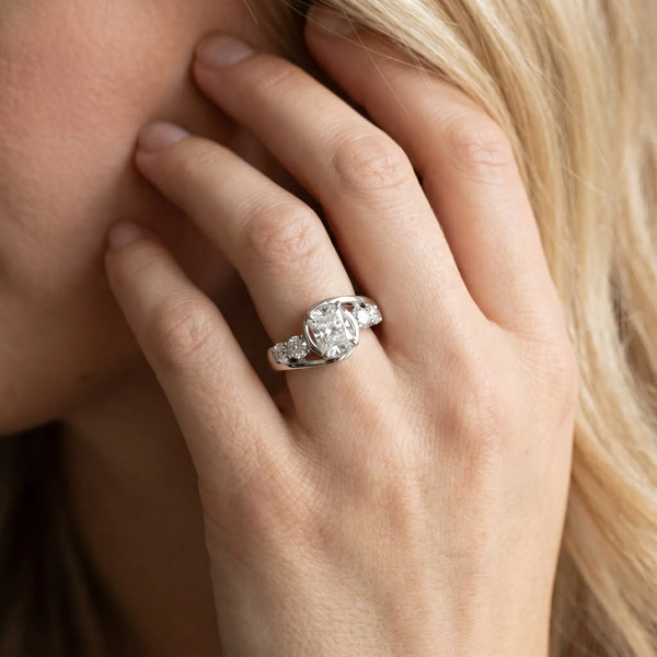 White gold Bezel Set Radiant Diamond Split Shank Ring