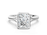 White gold Bezel Set Radiant Solitaire Diamond Ring with Smooth Band 1