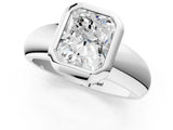 White gold Bezel Set Radiant Solitaire Ring with Wide Band 2