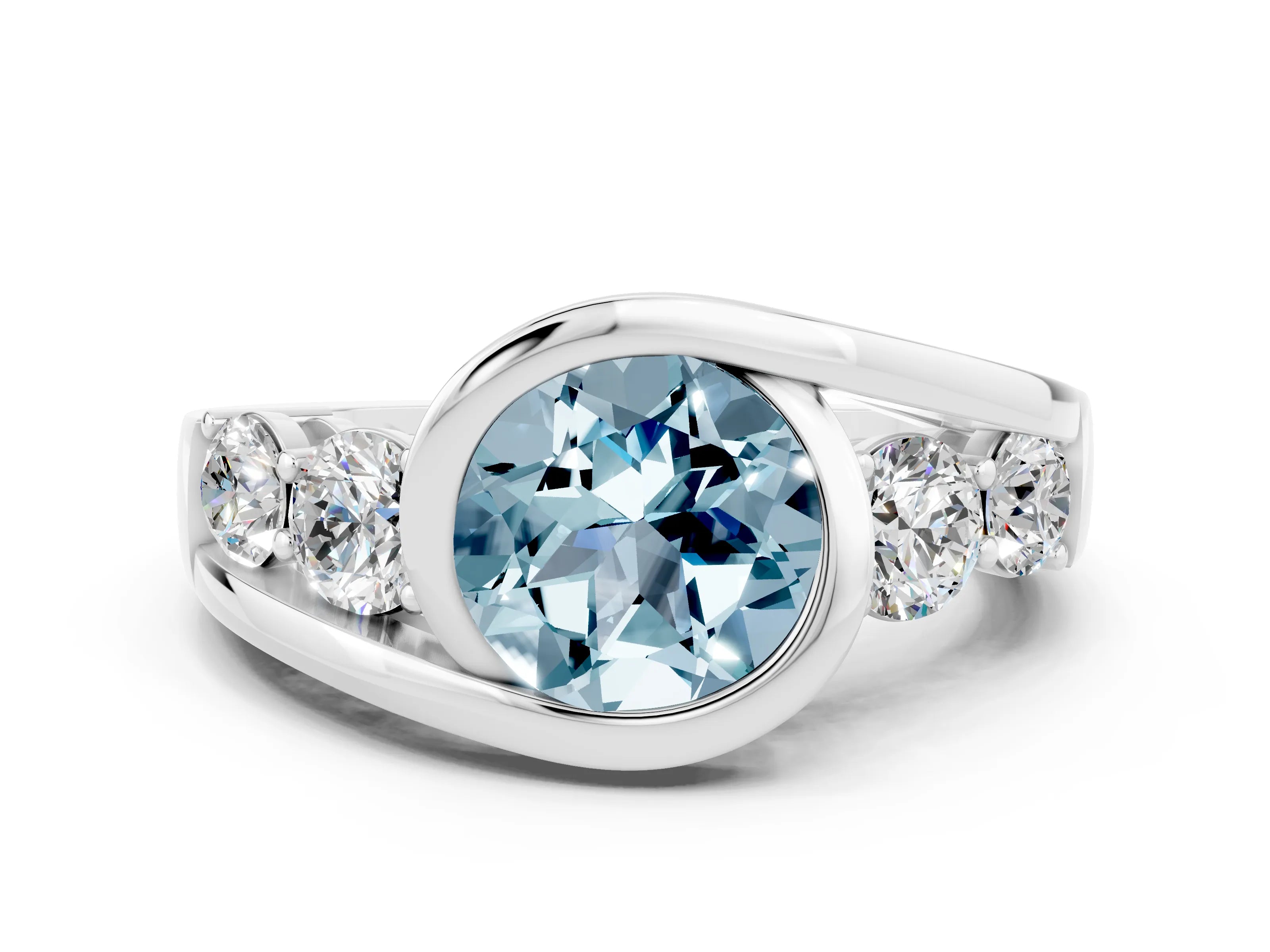 White gold Bezel Set Round Cut Diamond Split Shank Ring_11
