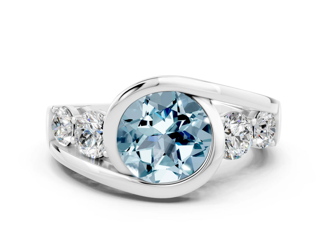 White gold Bezel Set Round Cut Diamond Split Shank Ring_11