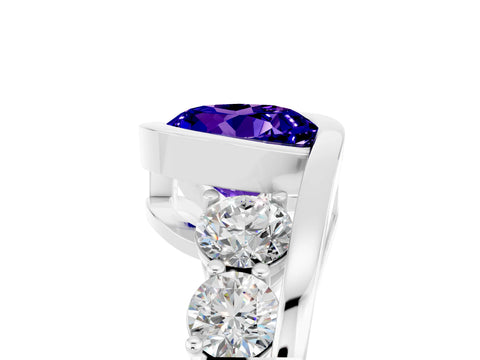 White gold Bezel Set Round Cut Diamond Split Shank Ring_11
