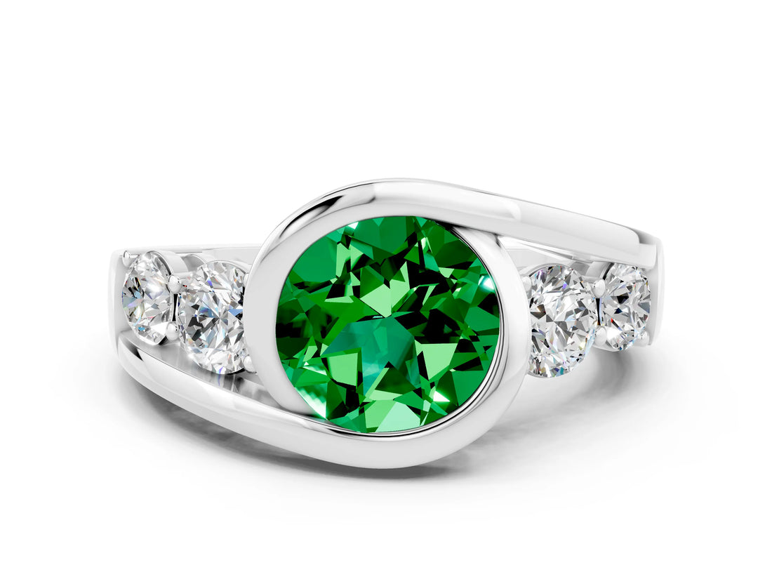 White gold Bezel Set Round Cut Diamond Split Shank Ring_12