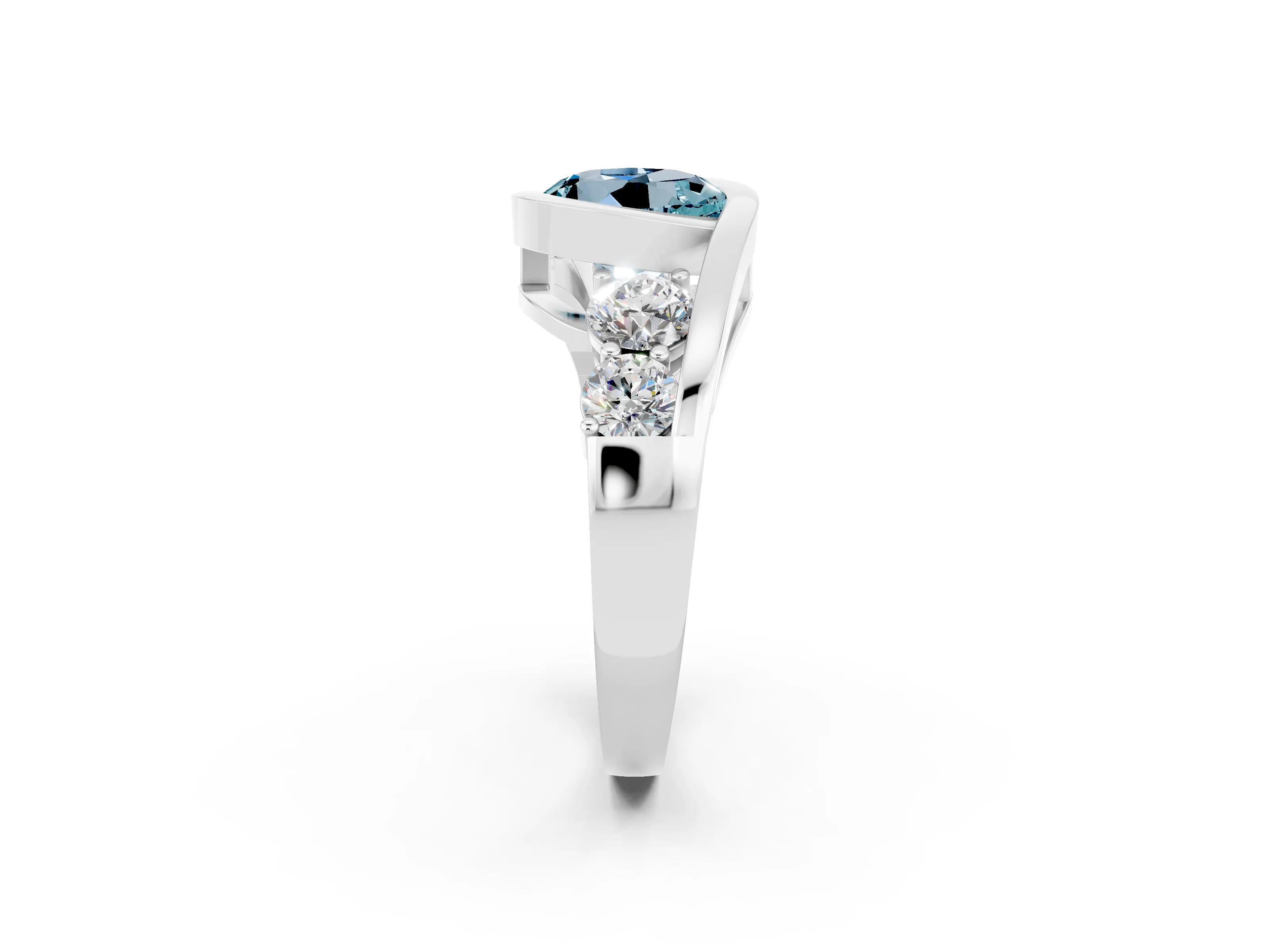 White gold Bezel Set Round Cut Diamond Split Shank Ring_13