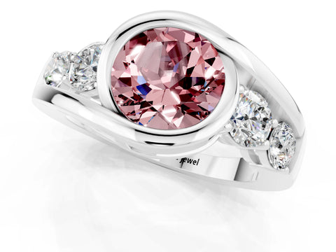 White gold Bezel Set Round Cut Diamond Split Shank Ring_13