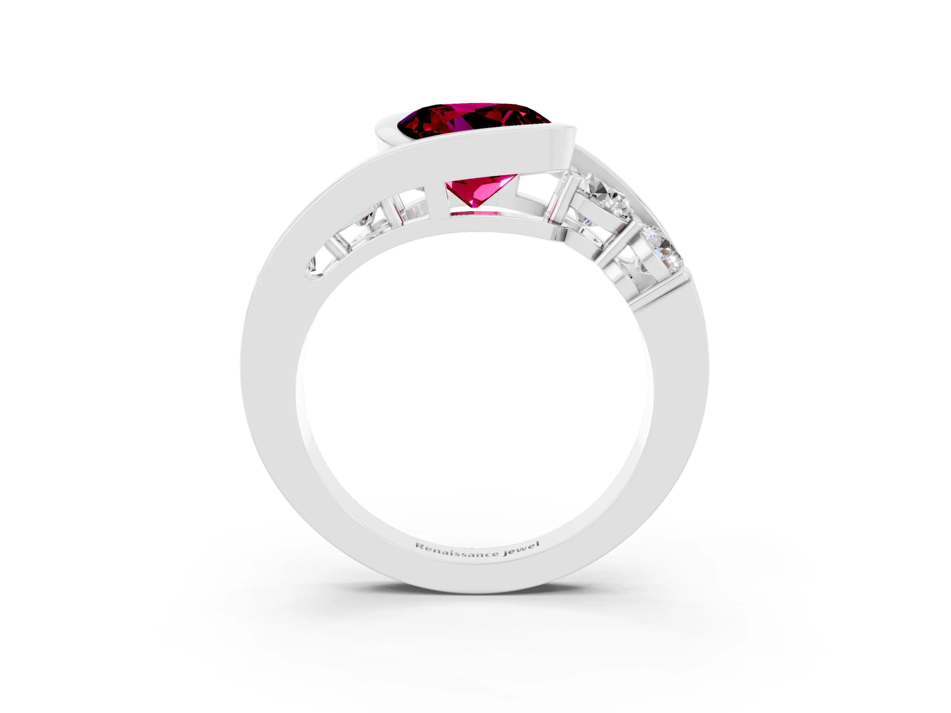 White gold Bezel Set Round Cut Diamond Split Shank Ring_14