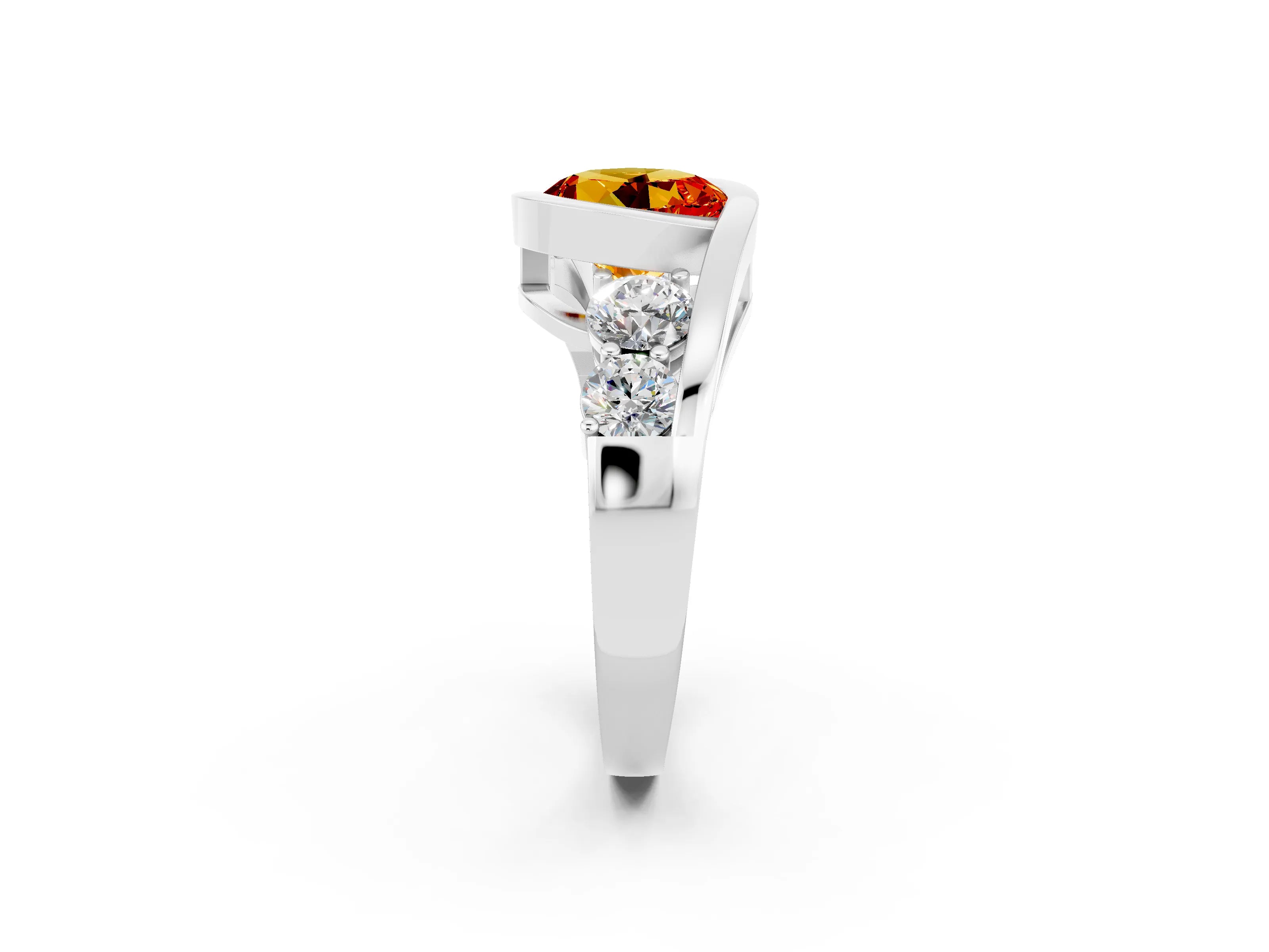 White gold Bezel Set Round Cut Diamond Split Shank Ring_14