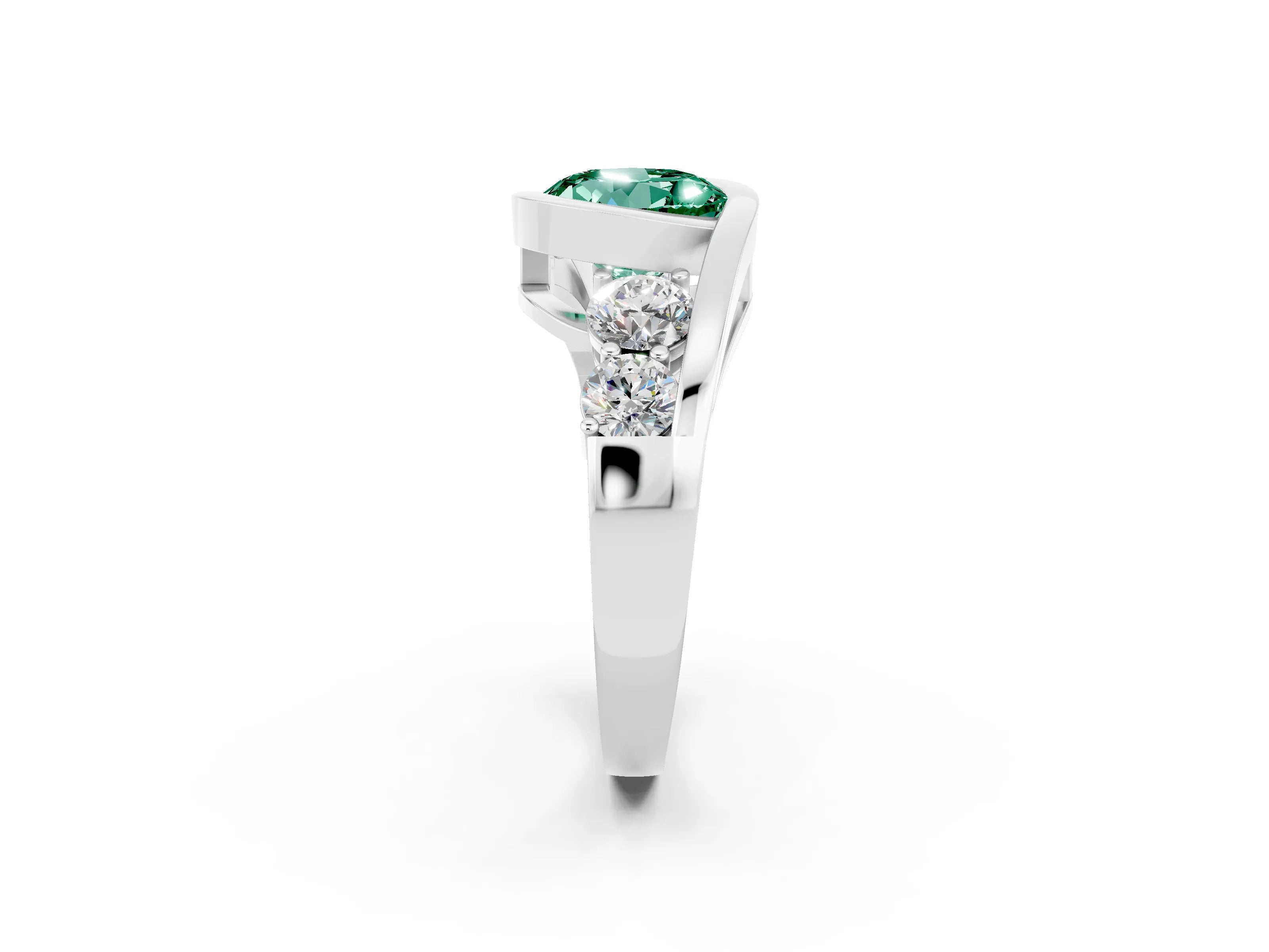 White gold Bezel Set Round Cut Diamond Split Shank Ring_14