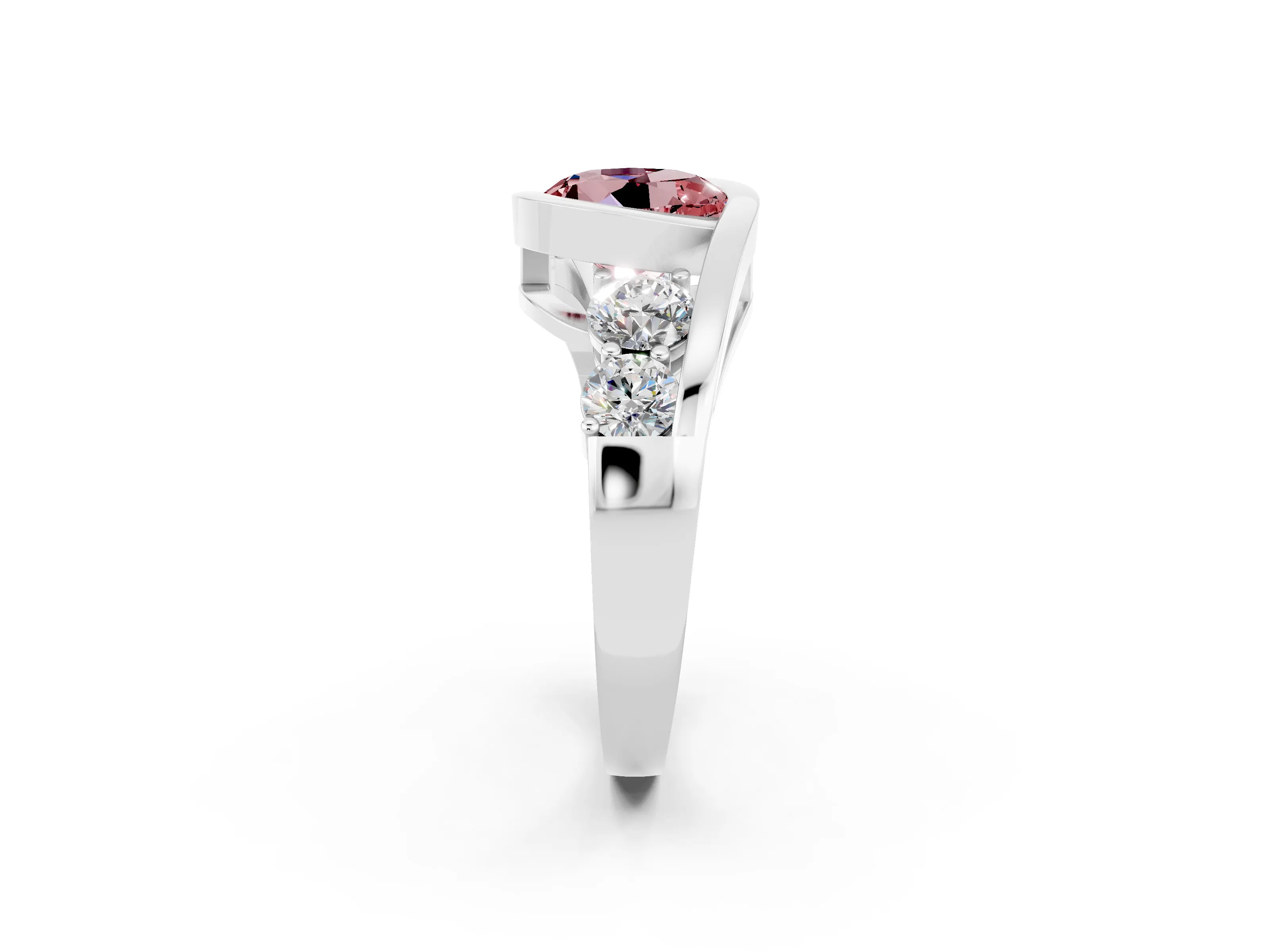 White gold Bezel Set Round Cut Diamond Split Shank Ring_14